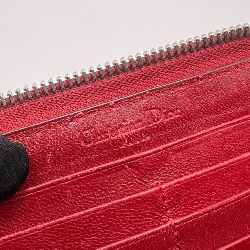 Authentic Christian Dior Cannage Red Patent Leather Zip Long Wallet - Picture 7 of 11